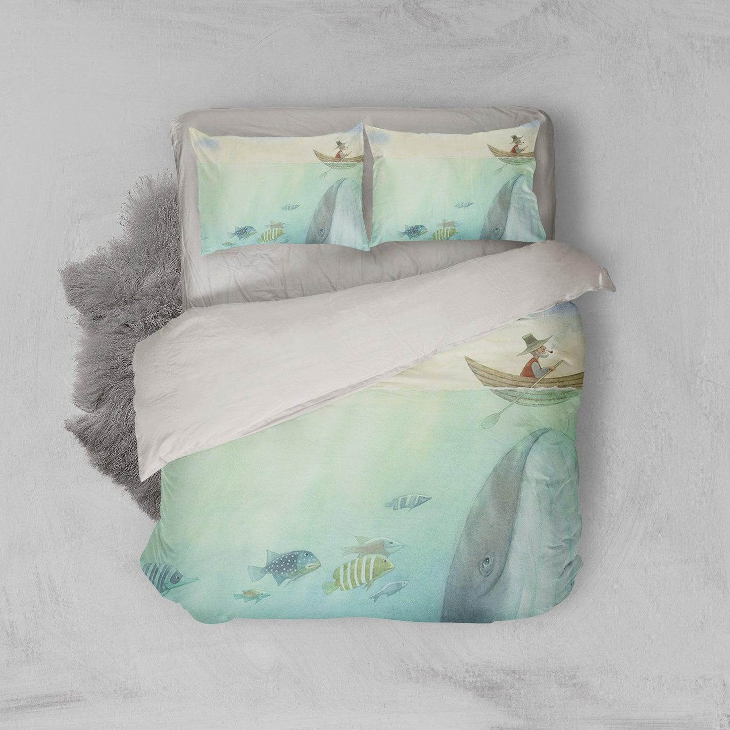 3D Cartoon Fish Boat Quilt Cover Set Bedding Set Pillowcases 178
