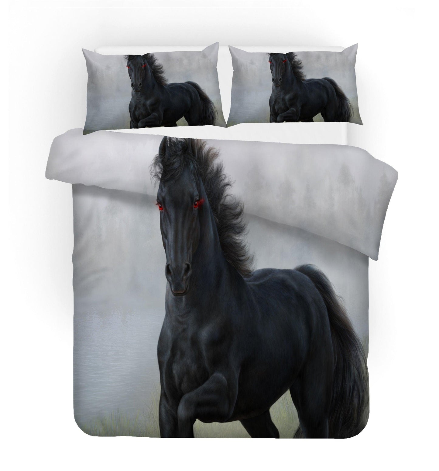 3D Black Horse Quilt Cover Set Bedding Set Pillowcases 36