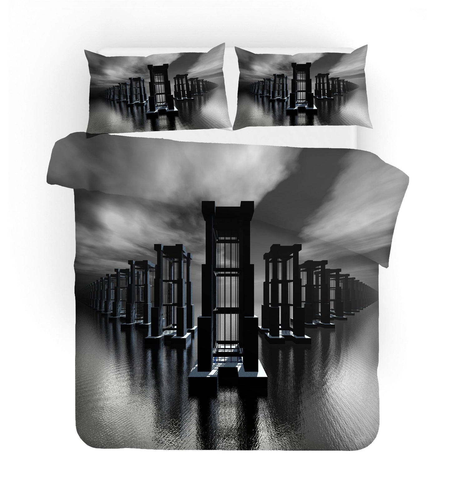 3D Black Lake Building Quilt Cover Set Bedding Set Pillowcases 59