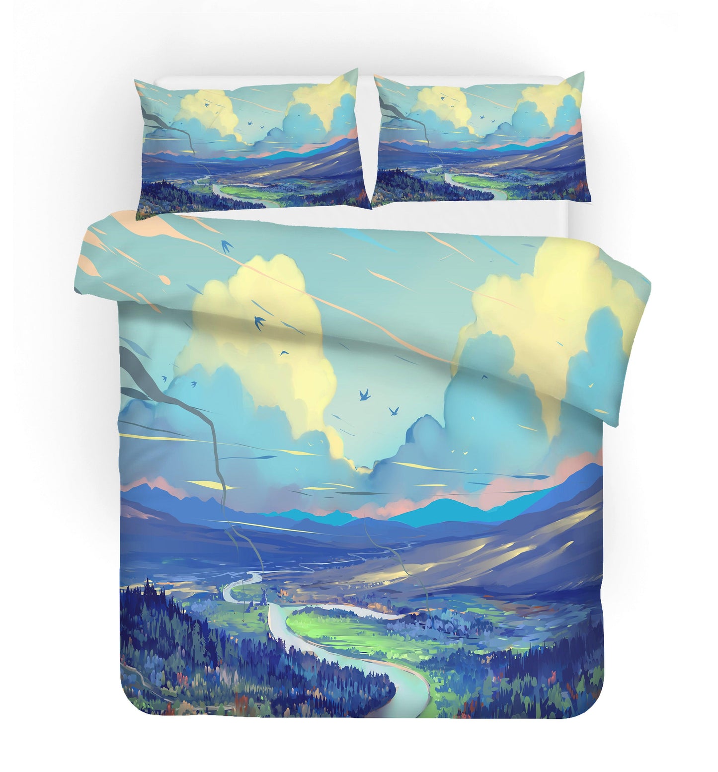 3D Blue Ink Landscape Quilt Cover Set Bedding Set Pillowcases 85