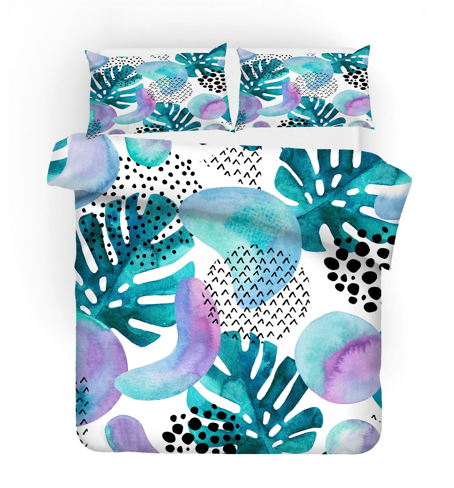 3D Blue Palm Leaves Triangle Quilt Cover Set Bedding Set Pillowcases 109