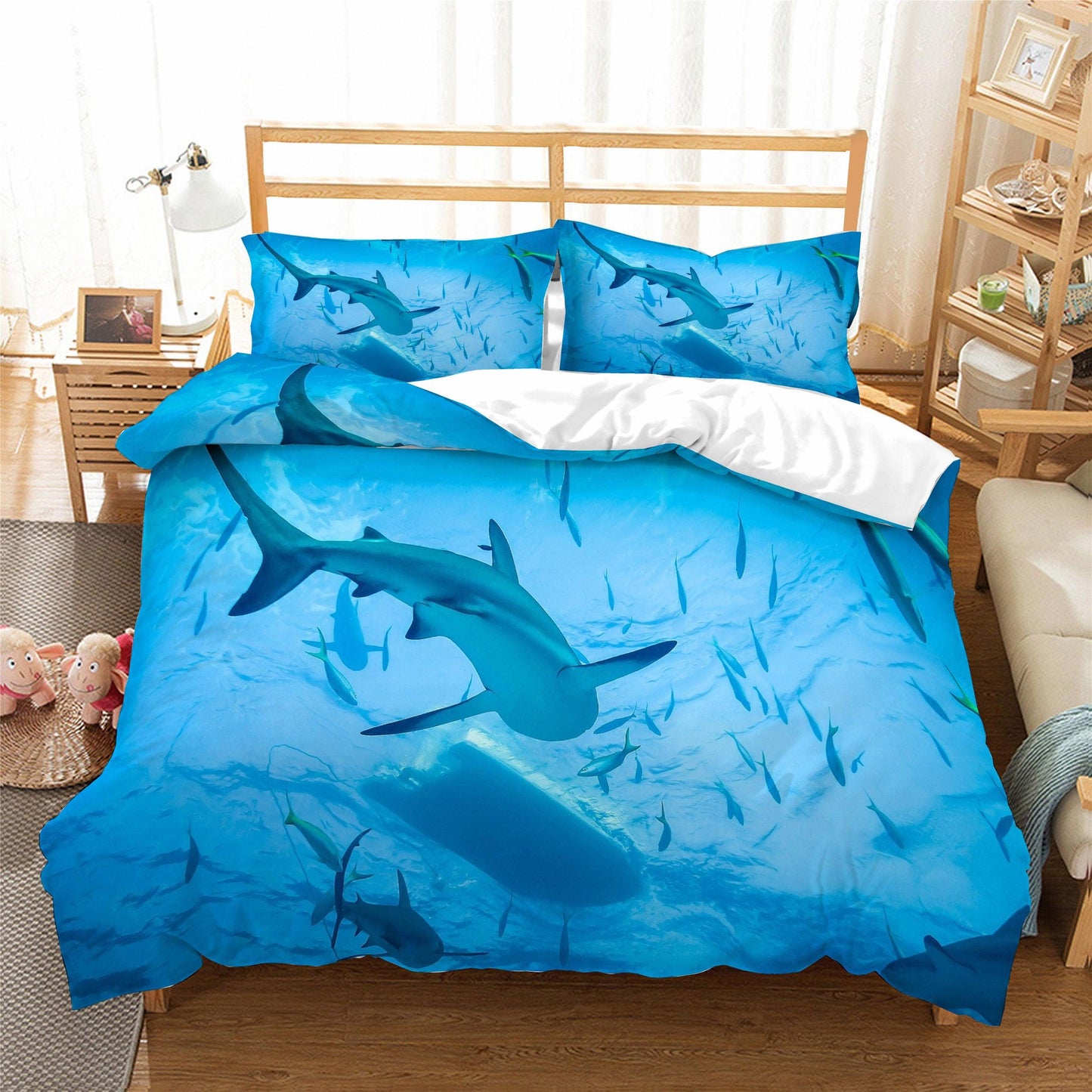 3D Blue Whale Shark Fish Quilt Cover Set Bedding Set Duvet Cover Pillowcases SF59