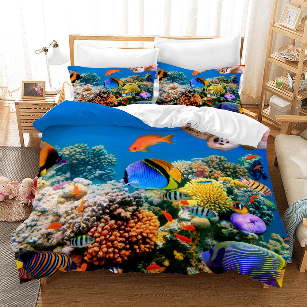 3D Blue Seabed Fish Coral Quilt Cover Set Bedding Set Pillowcases 64