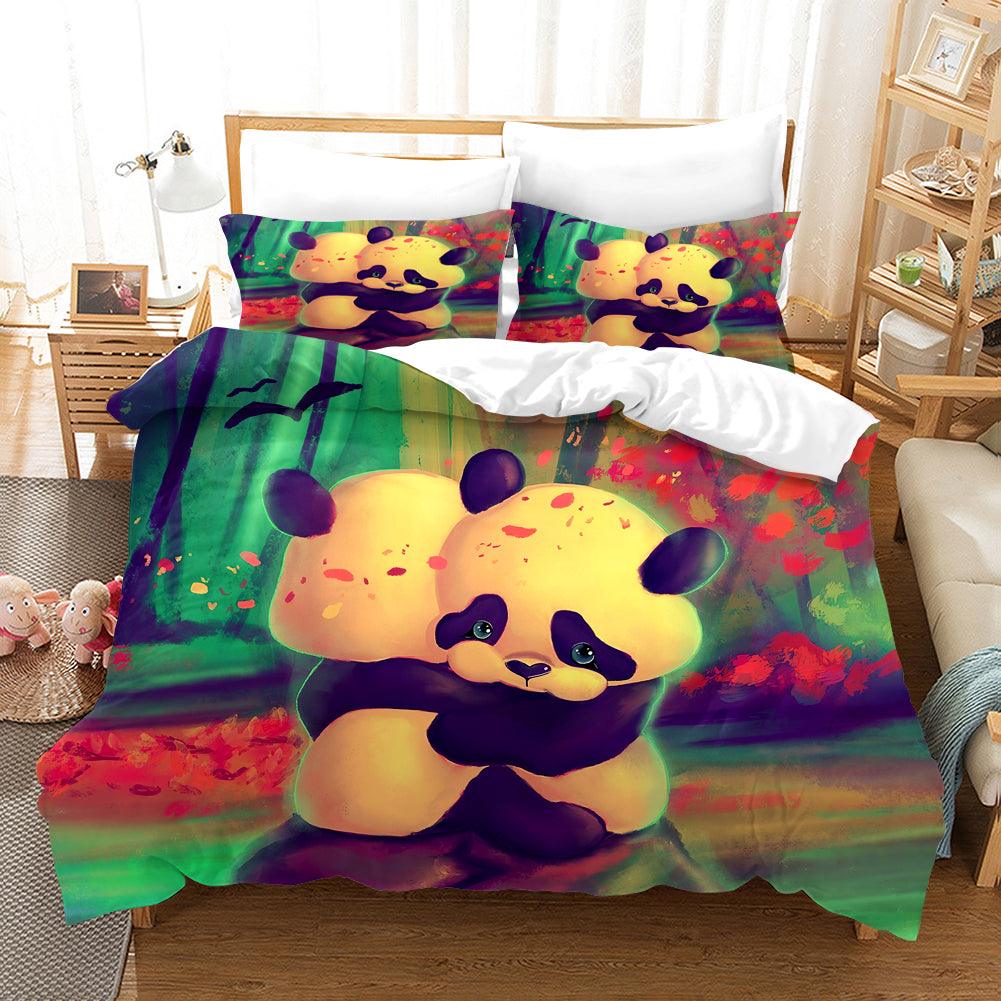 3D Cartoon Panda Hugging Quilt Cover Set Bedding Set Duvet Cover Pillowcases WJ 1715