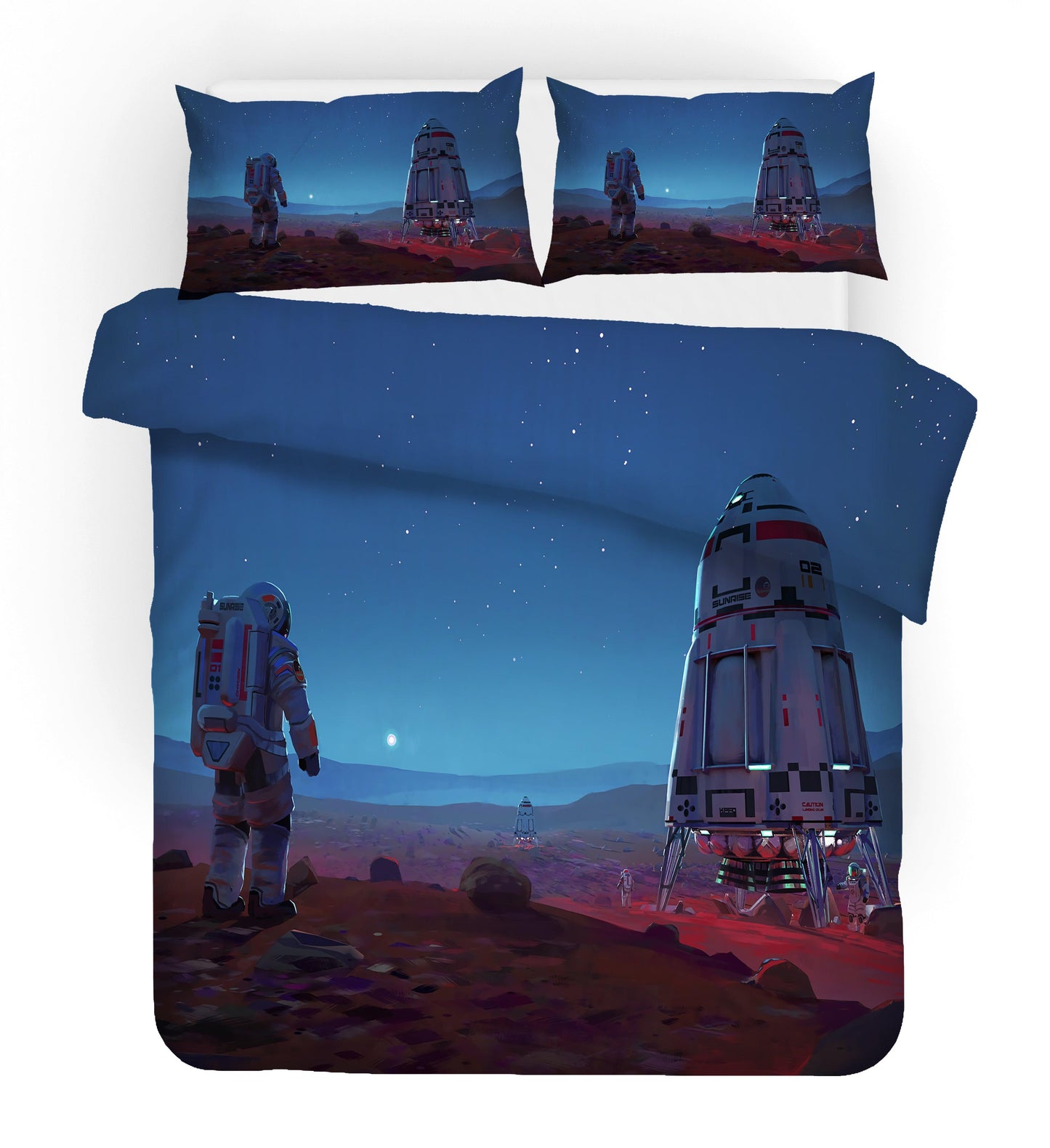 3D Blue Space Capsule Astronaut Quilt Cover Set Bedding Set Pillowcases 60