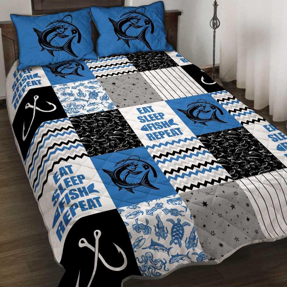 Fishing Pattern Quilt Bedding Set Multi Colors