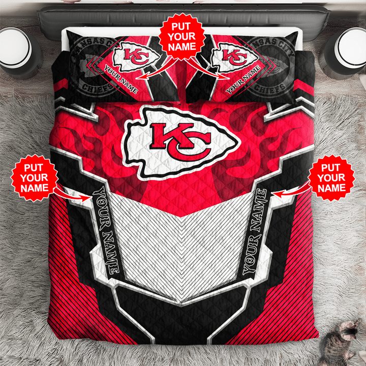 NFL Kansas City Chiefs Custom Name Red Grey Bedding Set