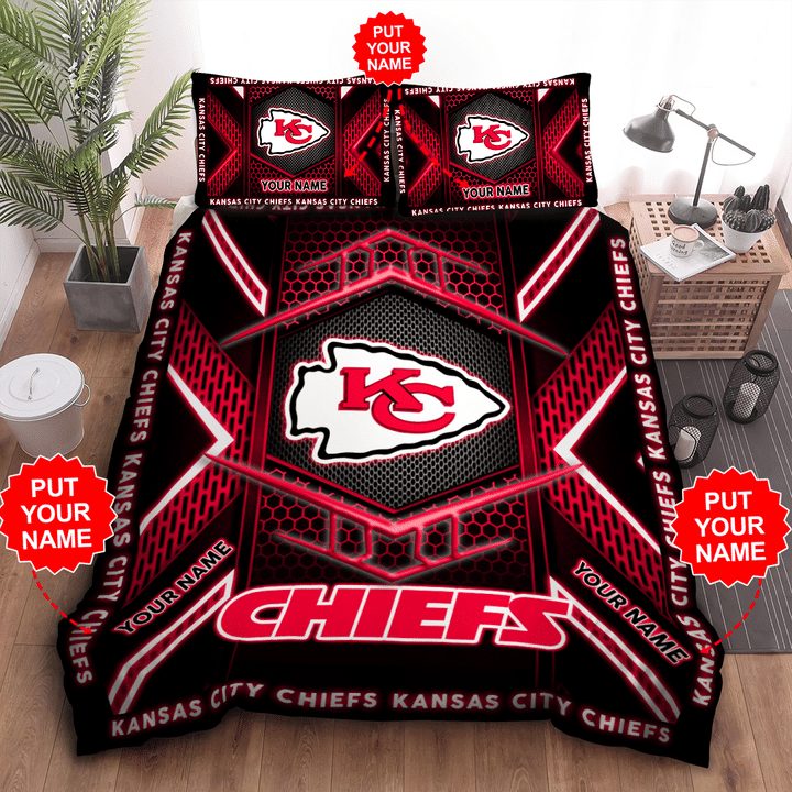 NFL Kansas City Chiefs Custom Name Black Red Bedding Set V2