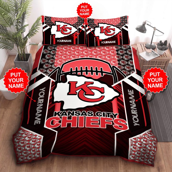NFL Kansas City Chiefs Custom Name Red Black Bedding Set