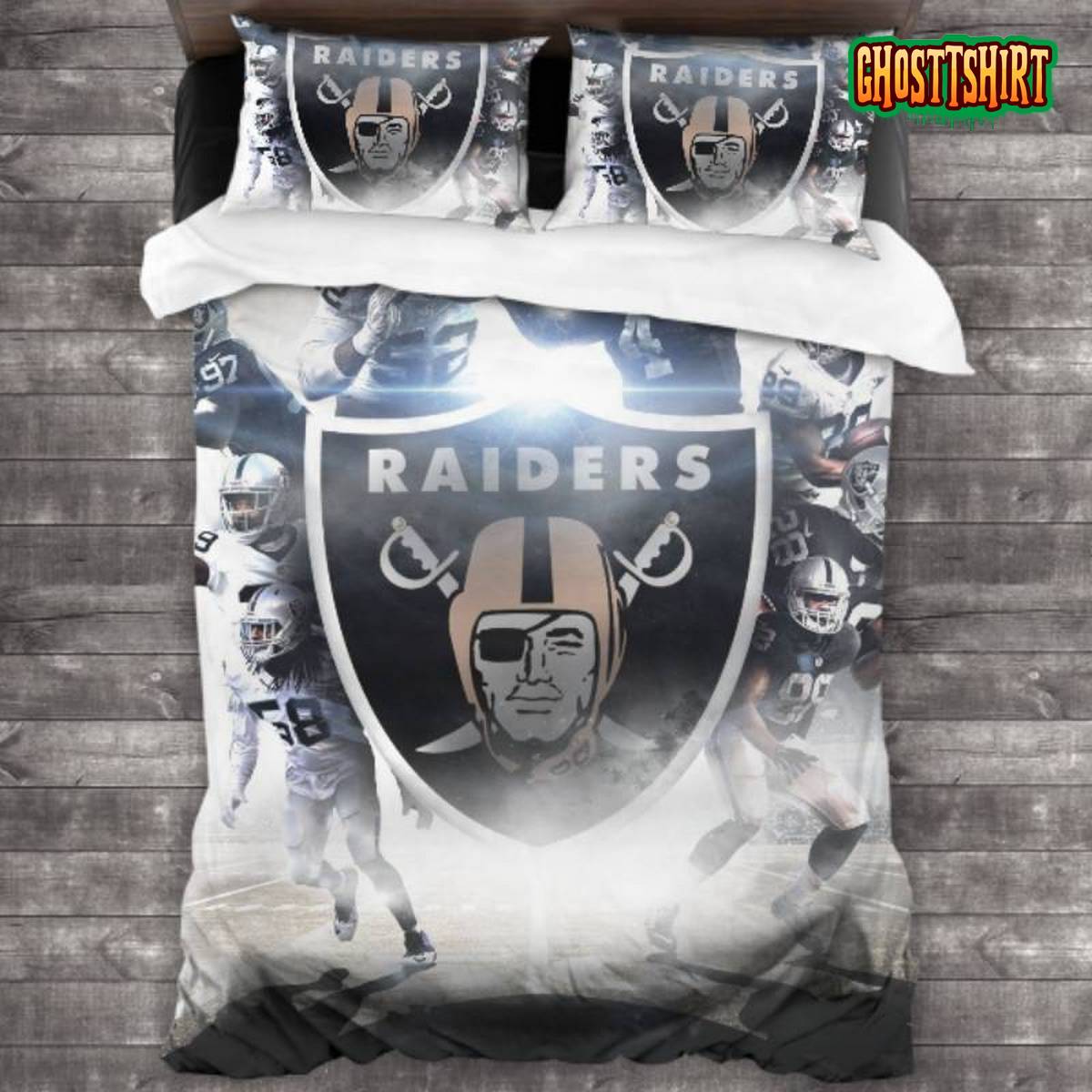 100 Washed Microfiber Las Vegas Raiders Logo Bedding Set