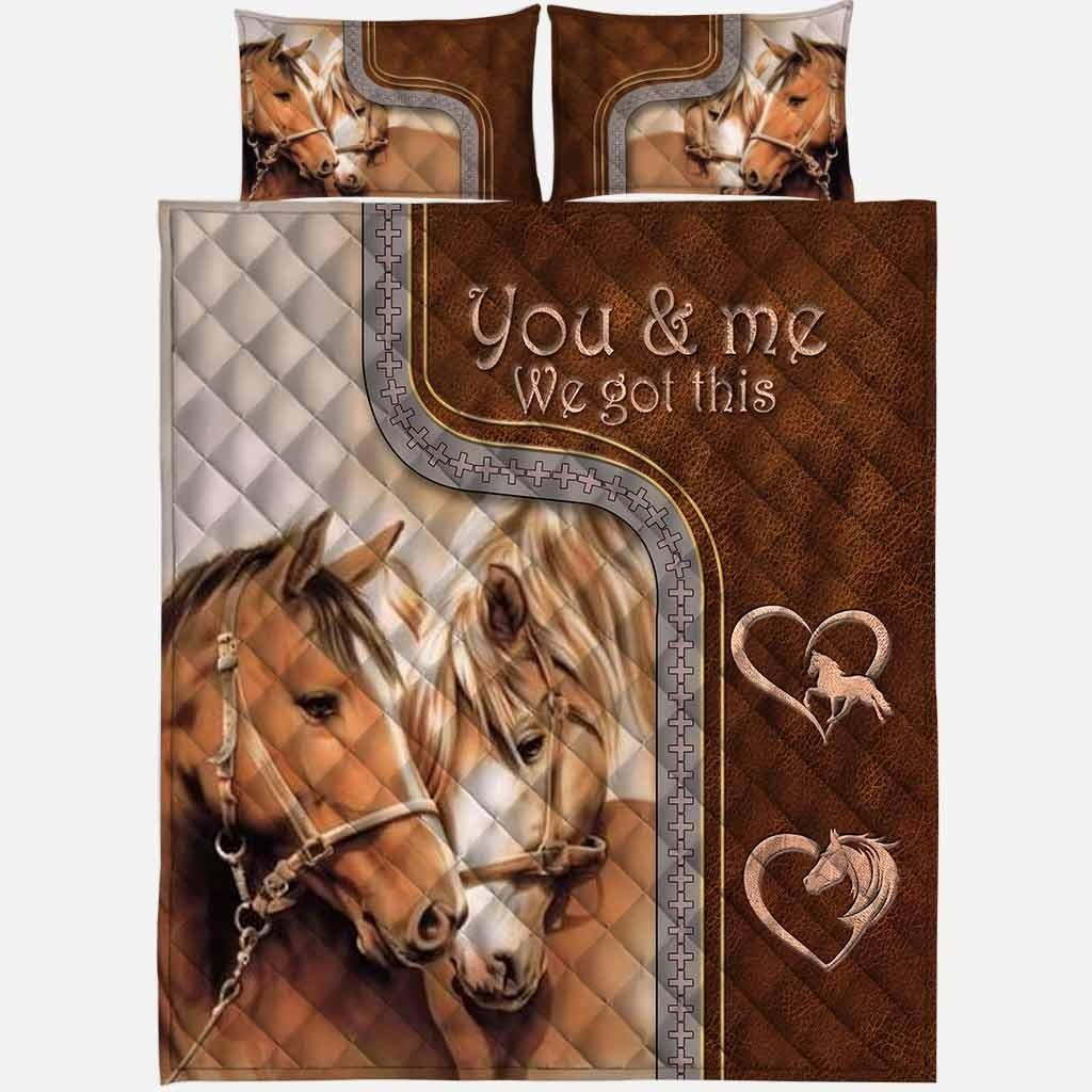 Custom You And Me We Got This - Personalized Horse 3-Piece Quilt Bedding Set With Leather Pattern Print