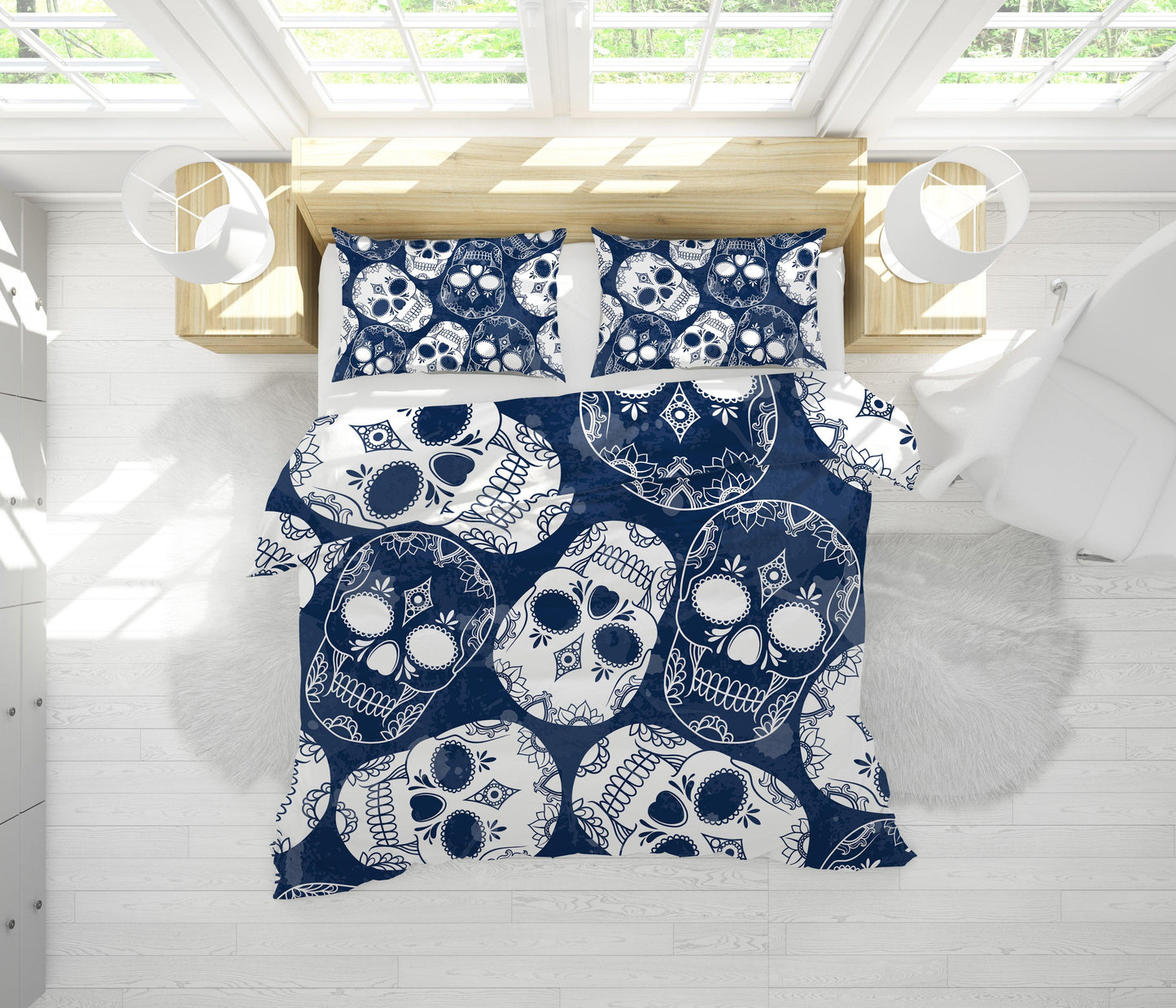 3D Blue White Skull Quilt Cover Set Bedding Set Pillowcases 154