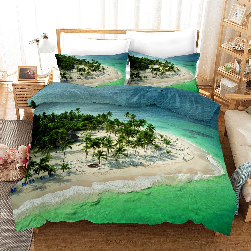 3D Beach Coconut Green Sea Quilt Cover Set Bedding Set Pillowcases 258