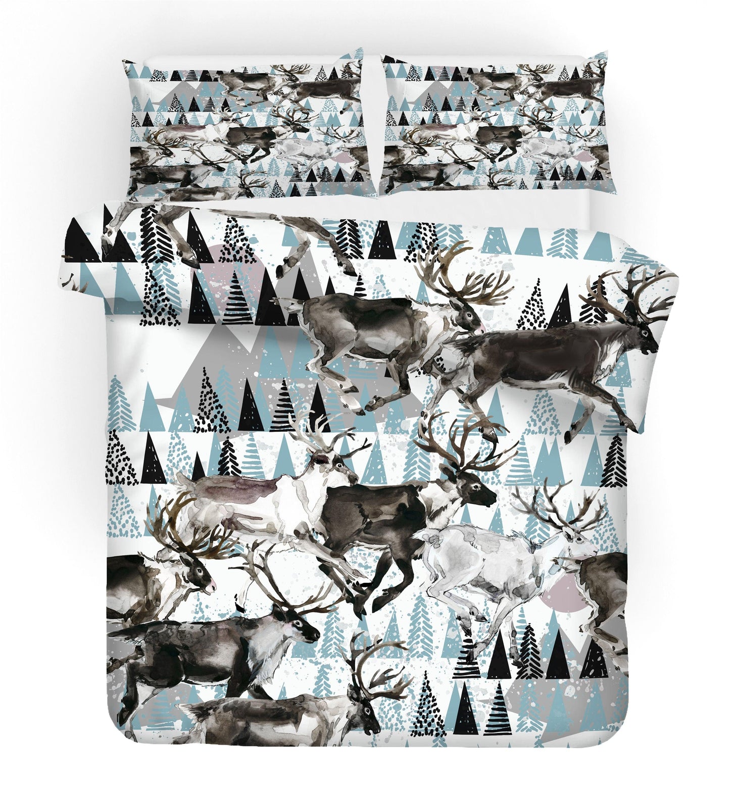 3D Blue Elk Pine Trees Quilt Cover Set Bedding Set Duvet Cover Pillowcases SF11