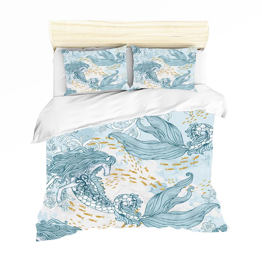 3D Blue Horse Face Mermaid Quilt Cover Set Bedding Set Pillowcases 79