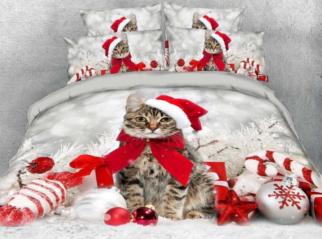 Personalized 3-piece Duvet Cover Bedding Set Christmas Theme Christmas Cat Bedding Set TDCYM