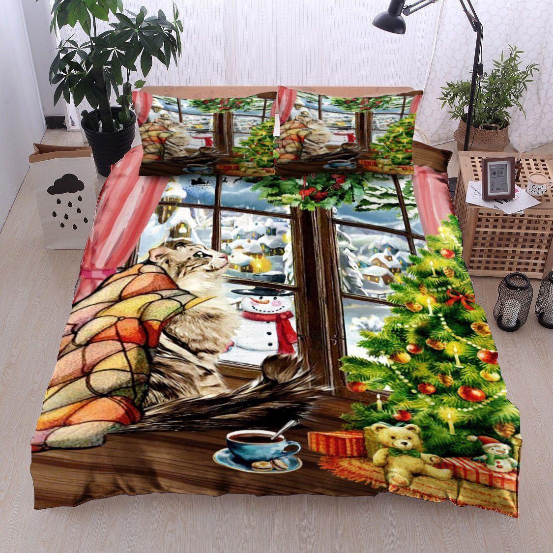 Personalized 3-piece Duvet Cover Bedding Set Christmas Cat Bedding Set IYYQ