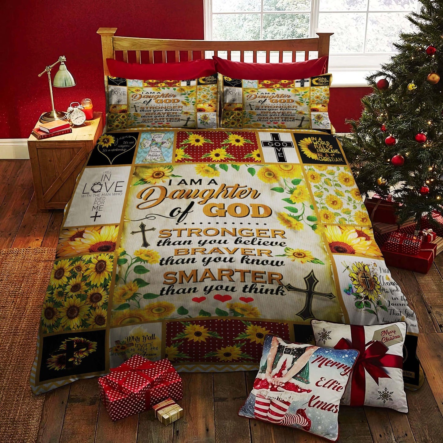Personalized 3-piece Duvet Cover Bedding Set I Am A Daughter Of God Sunflower CT Bedding Set BEVRNO