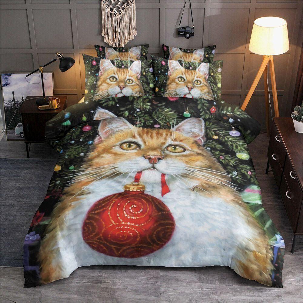 Personalized 3-piece Duvet Cover Bedding Set Christmas Cat Bedding Set IYO