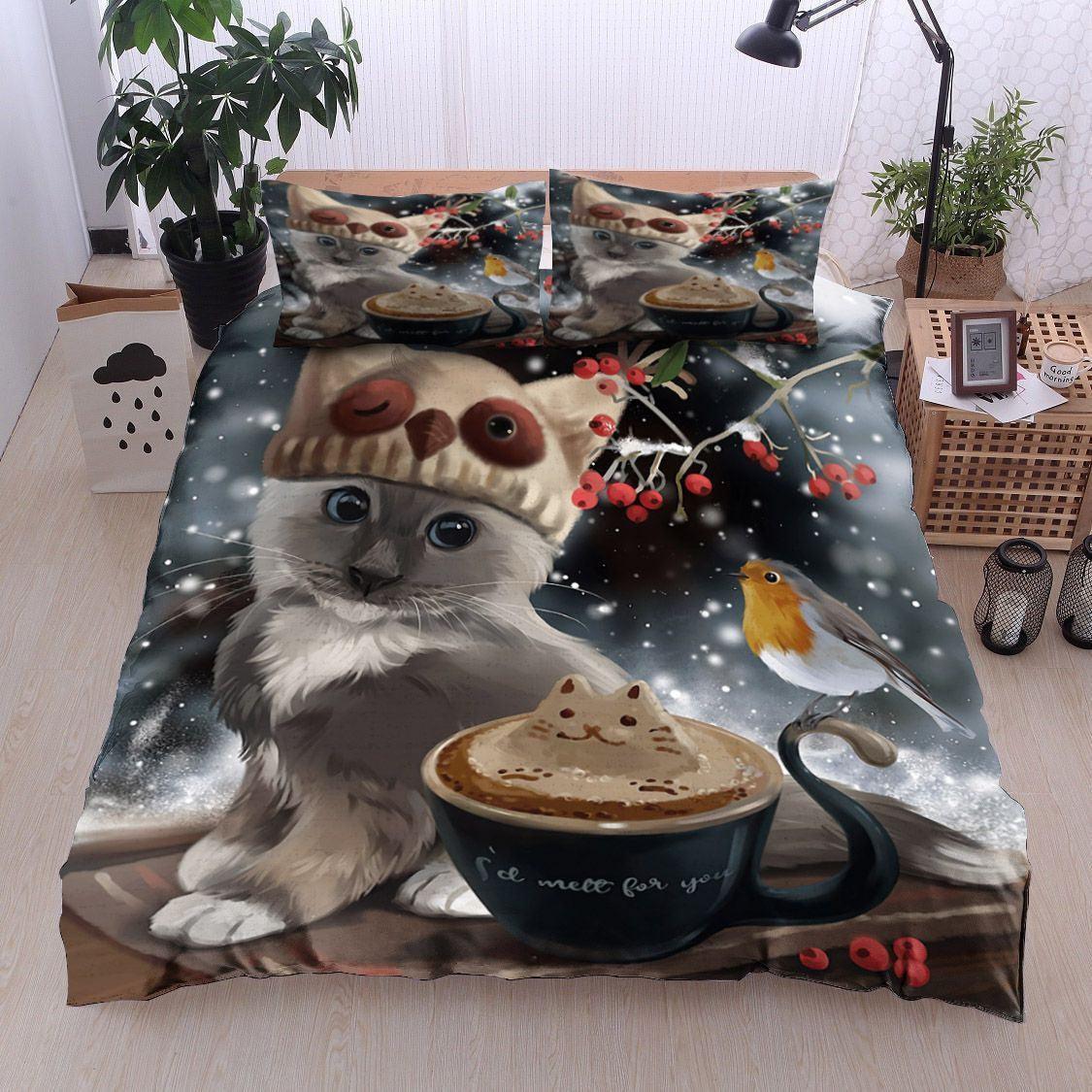 Personalized 3-piece Duvet Cover Bedding Set Christmas Cat Bedding Set IYX