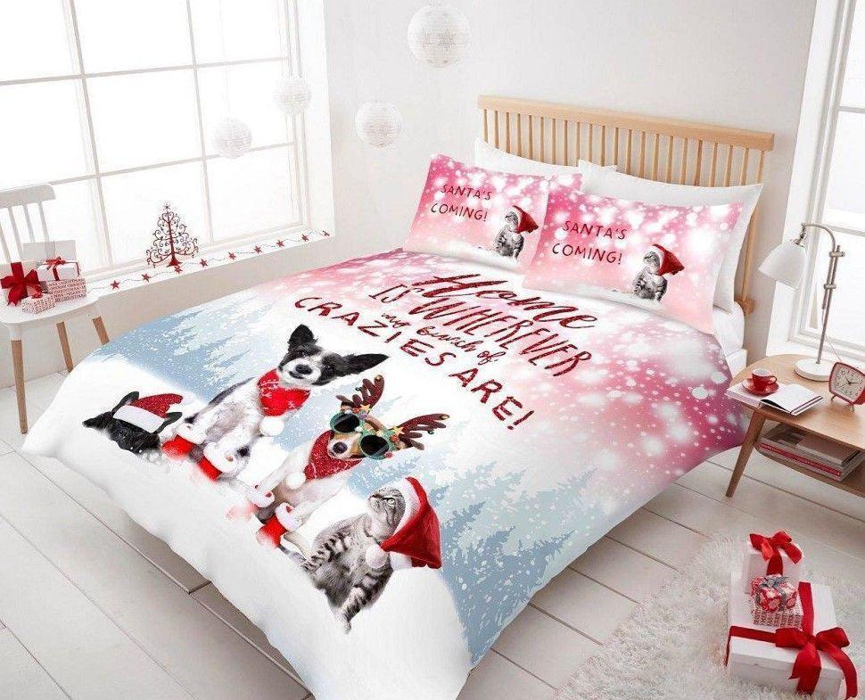 Personalized 3-piece Duvet Cover Bedding Set Christmas Dog Cat Bedding Set IYMY