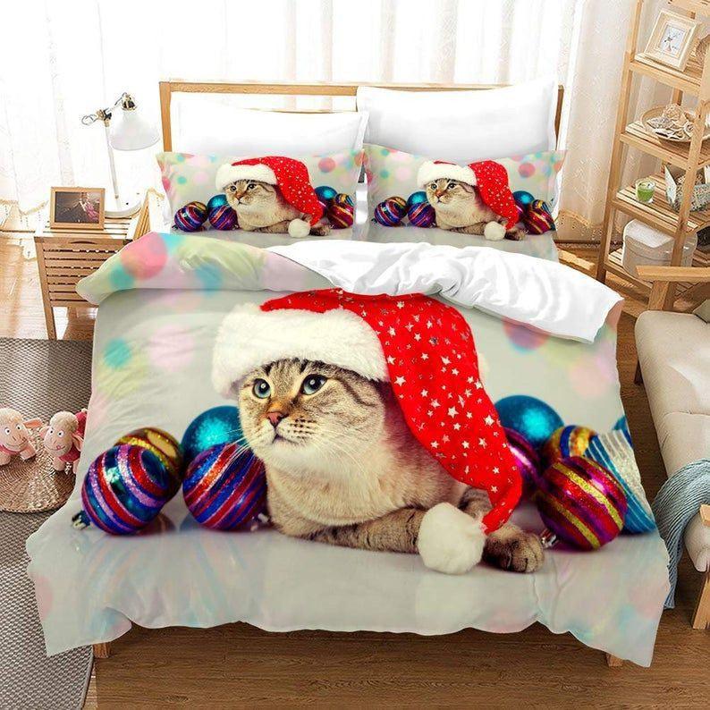 Personalized 3-piece Duvet Cover Bedding Set Christmas Cat CLA0110041B Bedding Sets