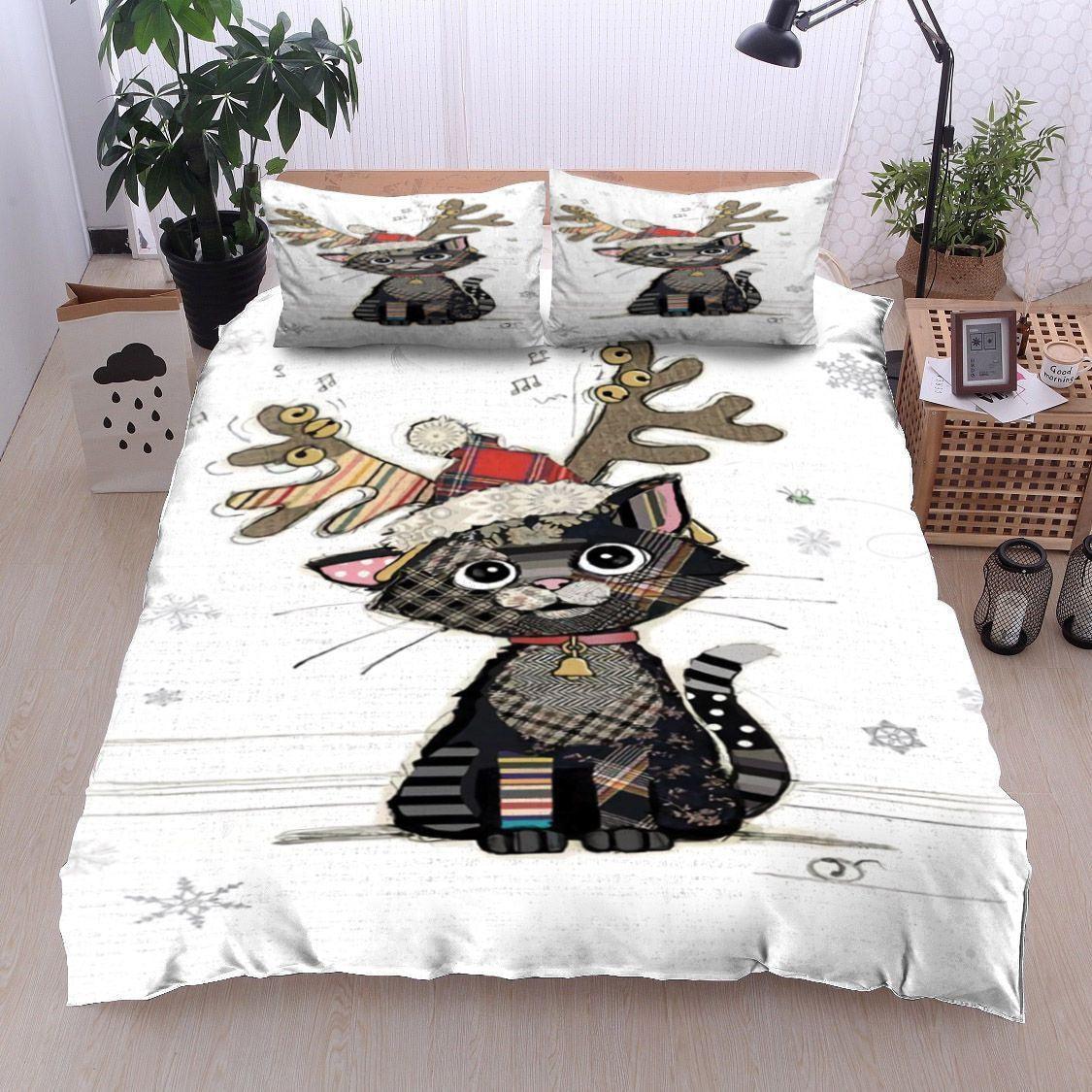 Personalized 3-piece Duvet Cover Bedding Set Christmas Black Cat BT07110044B Bedding Sets