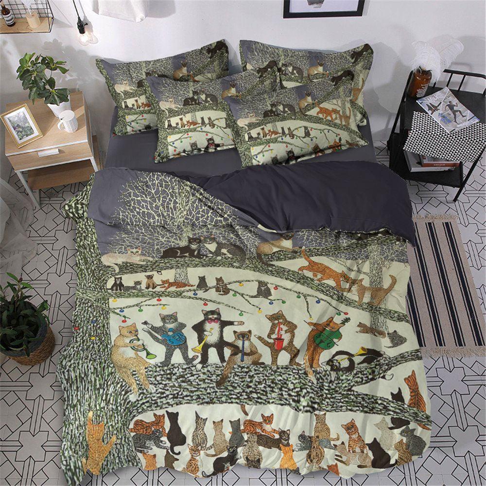 Personalized 3-piece Duvet Cover Bedding Set Christmas Cat Gathering NN0211015T Bedding Sets