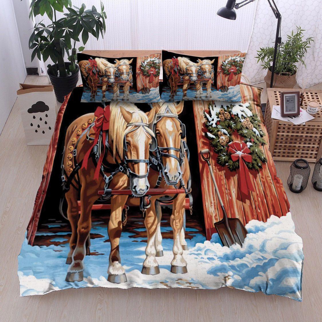Personalized 3-piece Duvet Cover Bedding Set Christmas Horse BT1111052B Bedding Sets