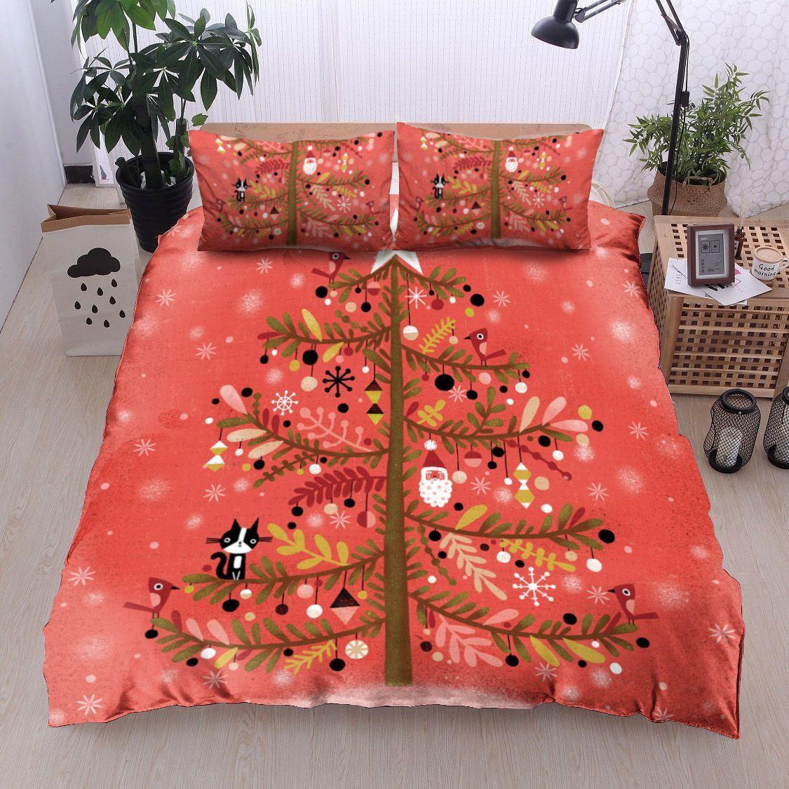 Personalized 3-piece Duvet Cover Bedding Set Christmas Tree Cat And Cardinal DD11100059B Bedding Sets