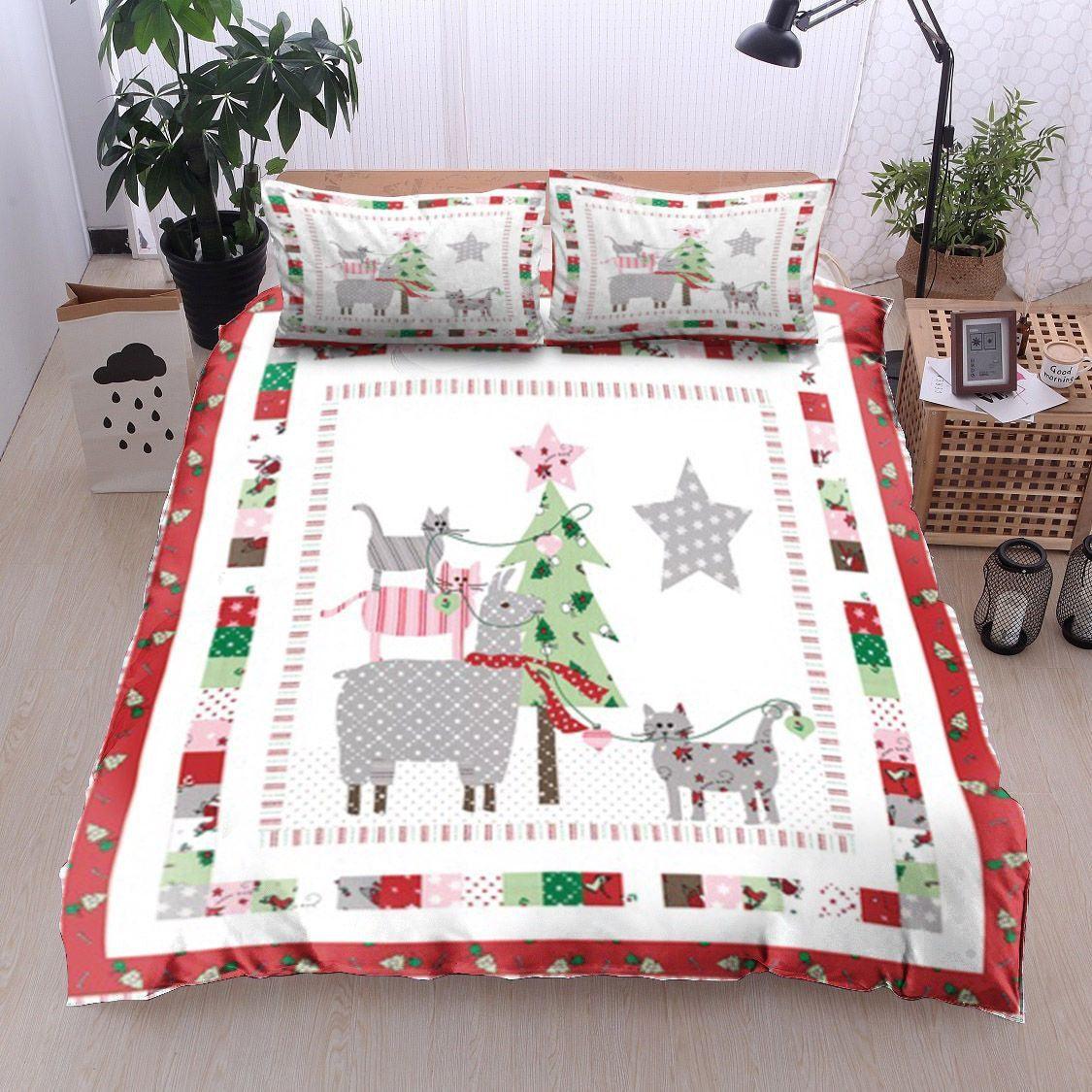 Personalized 3-piece Duvet Cover Bedding Set Christmas Tree Llama Cat CL12120028MDB Bedding Sets