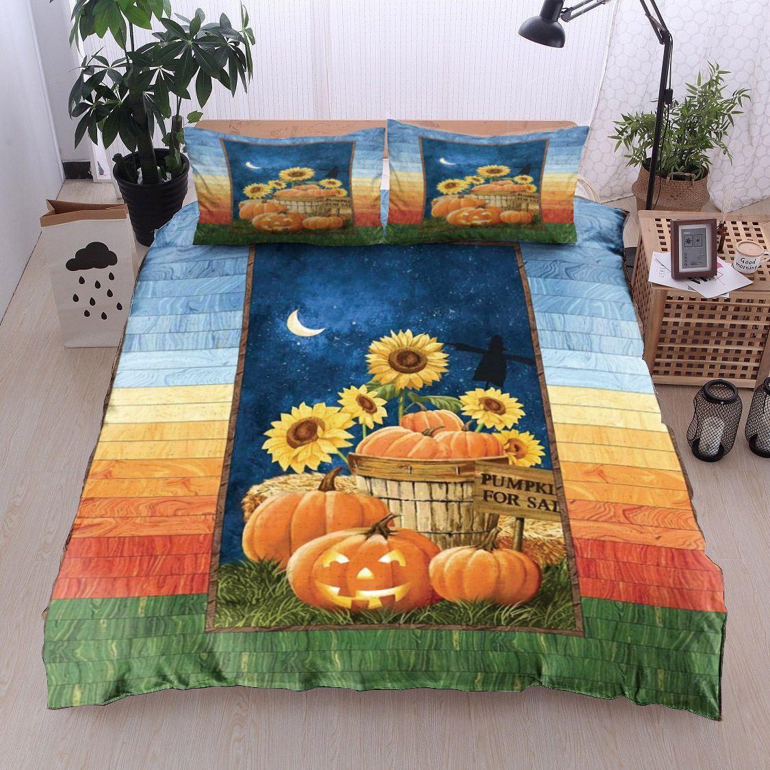 Personalized 3-piece Duvet Cover Bedding Set Pumpkin Sunflower Halloween BT11100142B Bedding Sets