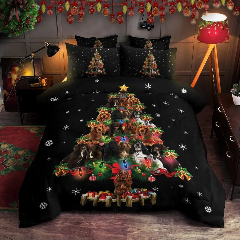 Personalized 3-piece Duvet Cover Bedding Set Cocker Spaniel Dog Christmas Tree CG0711024T Bedding Sets