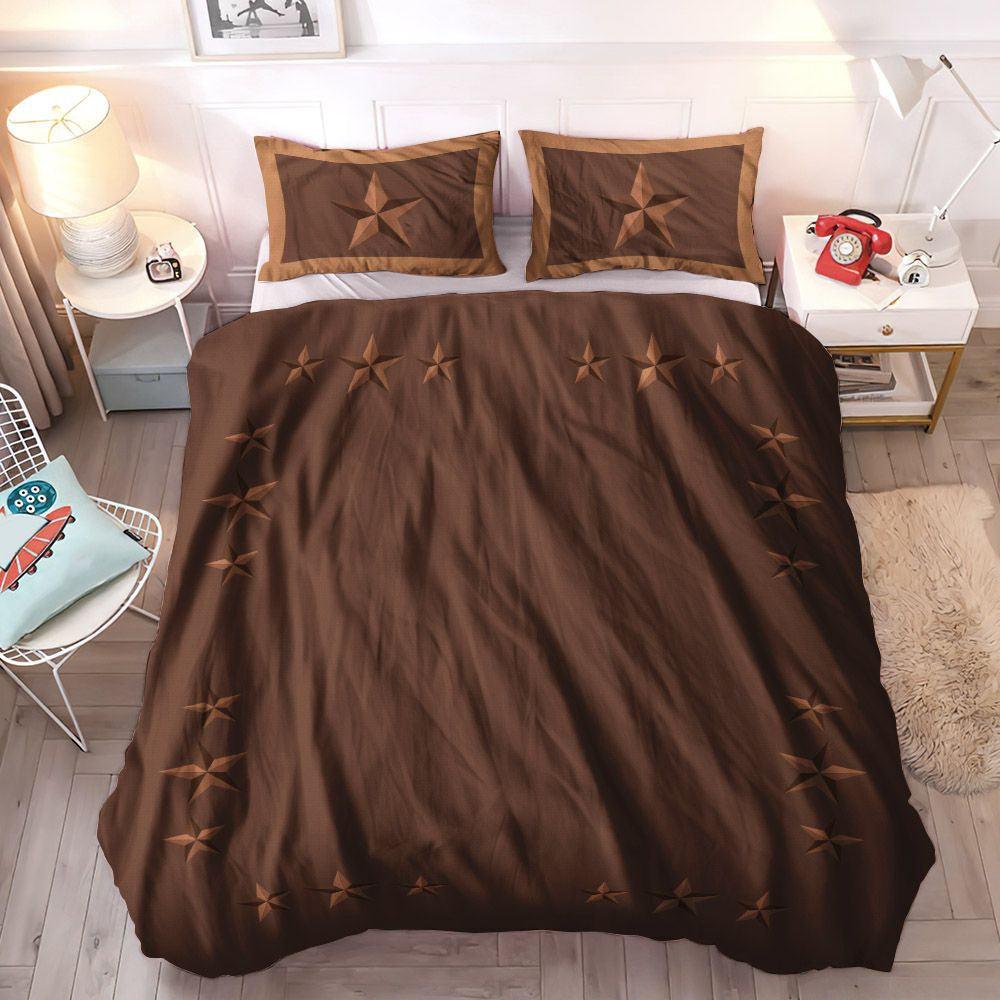Brown Soft Duvet Cover Set, Human In Texas Cozy Bedding Set, Rustic Brown Gold Texas Star Western Star Bedding Sets, Gifts for Gold
