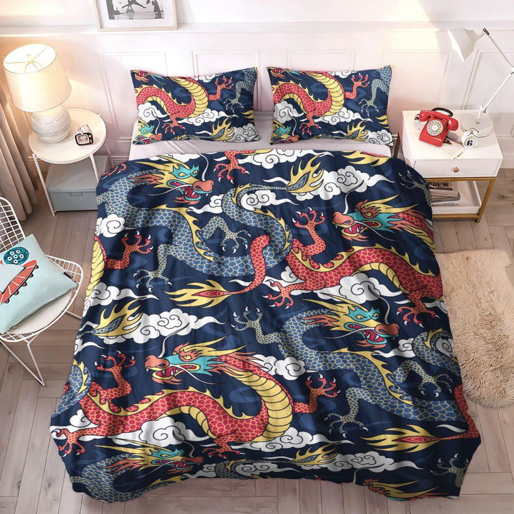 Cloud Soft Duvet Cover Set, Cloud Light Queen Size Bedding Set, Blue Red Dragon Cloud GS CL Bedding Set, Gifts for Cloud