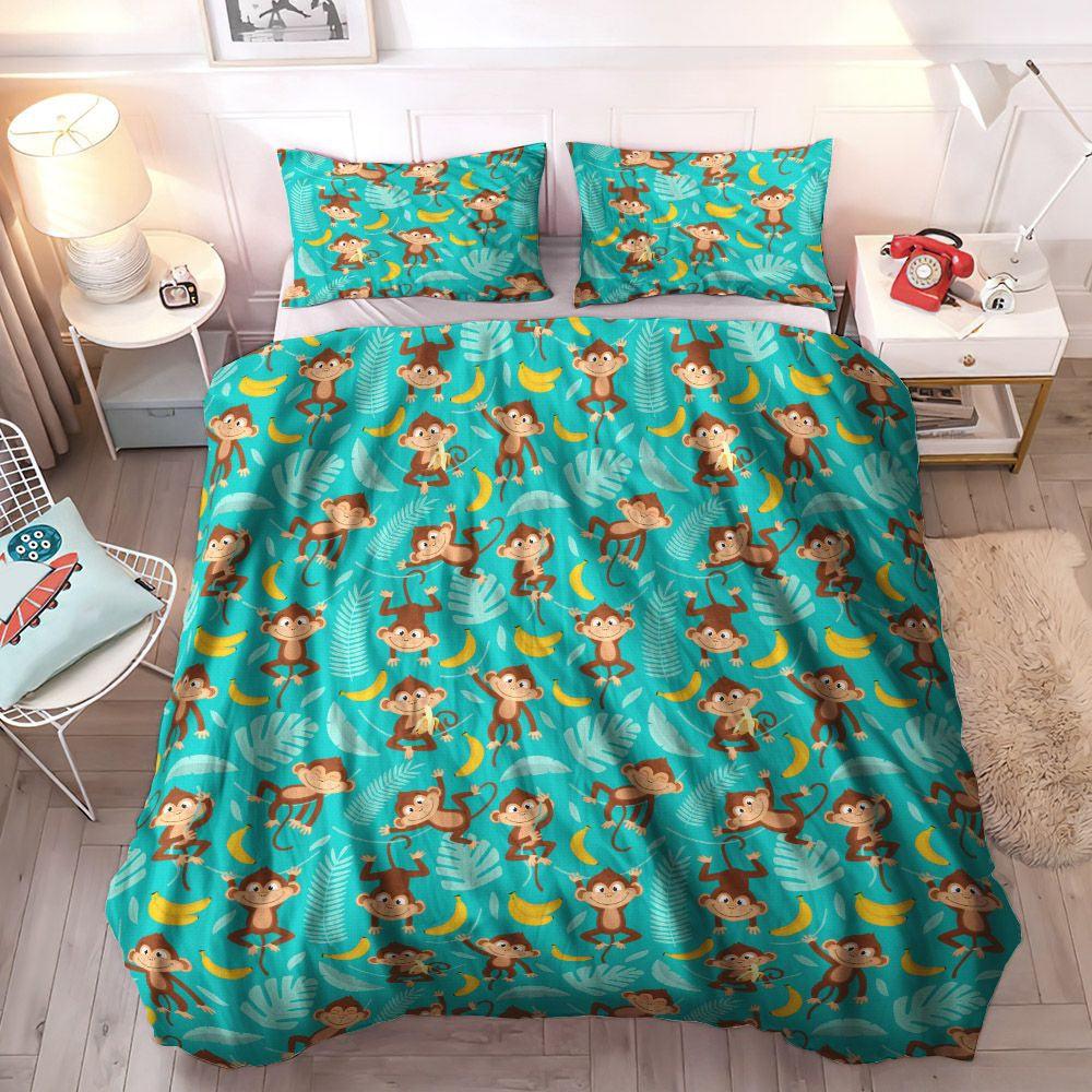 Banana Lover Cozy Bedding Set, Monkey Bedding Set, Fruit Lover Soft Duvet Cover Set, Banana Monkey Bedding Sets, Gifts for Banana
