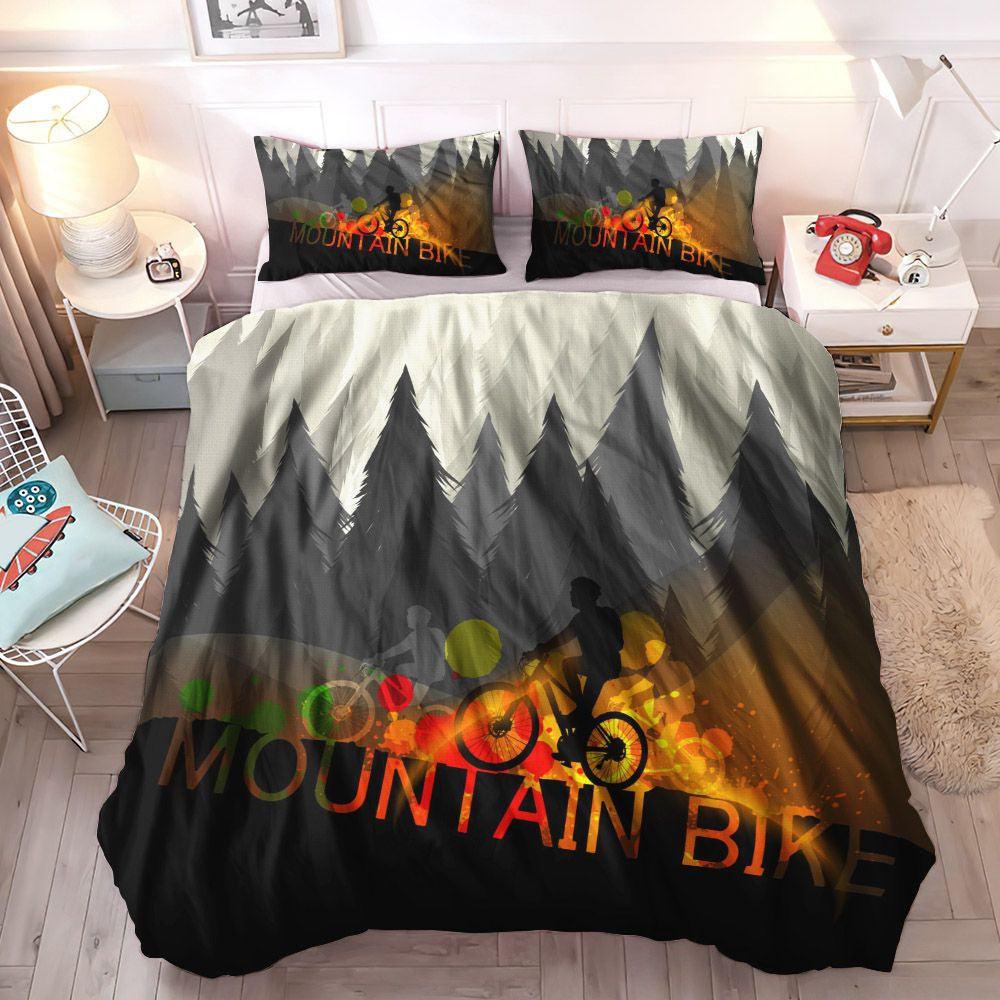 Bike Soft Duvet Cover Set, Mountain Cozy Bedding Set, Mountain Bike Bedding Set, Gifts for Mountain