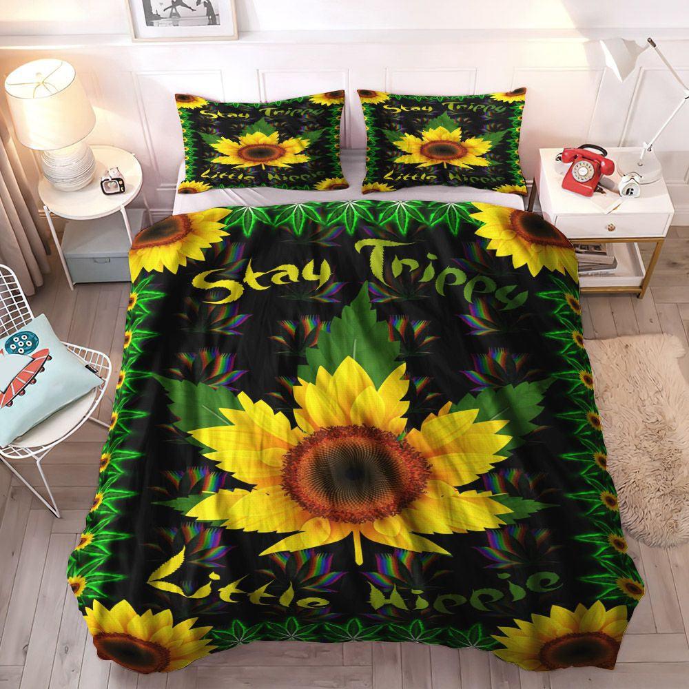 Personalized 3-piece Duvet Cover Bedding Set Helianthus King Size Bedding Set, Hippie Sun And Moon Queen Size Bedding Set, Sunflowers Stay Trippy Little Hippie Bedding Set, Gifts for Hippie