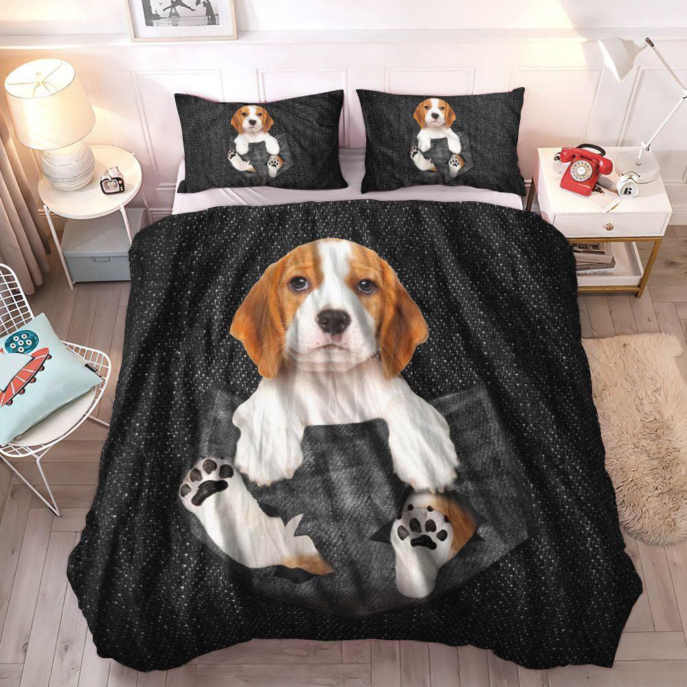 Beagle King Size Bedding Set, Beagle Dog Queen Size Bedding Set, Beagle Puppy Soft Duvet Cover Set, Beagle In Pocket Bedding Set, Gifts for Beagle