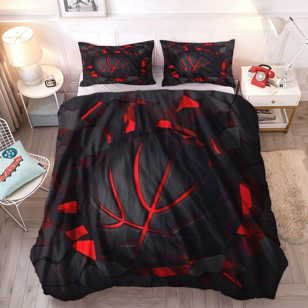 Black Bedding Set, Basketball Hoop Soft Duvet Cover Set, Black And Red Basketball Bedding Sets, Gifts for Black