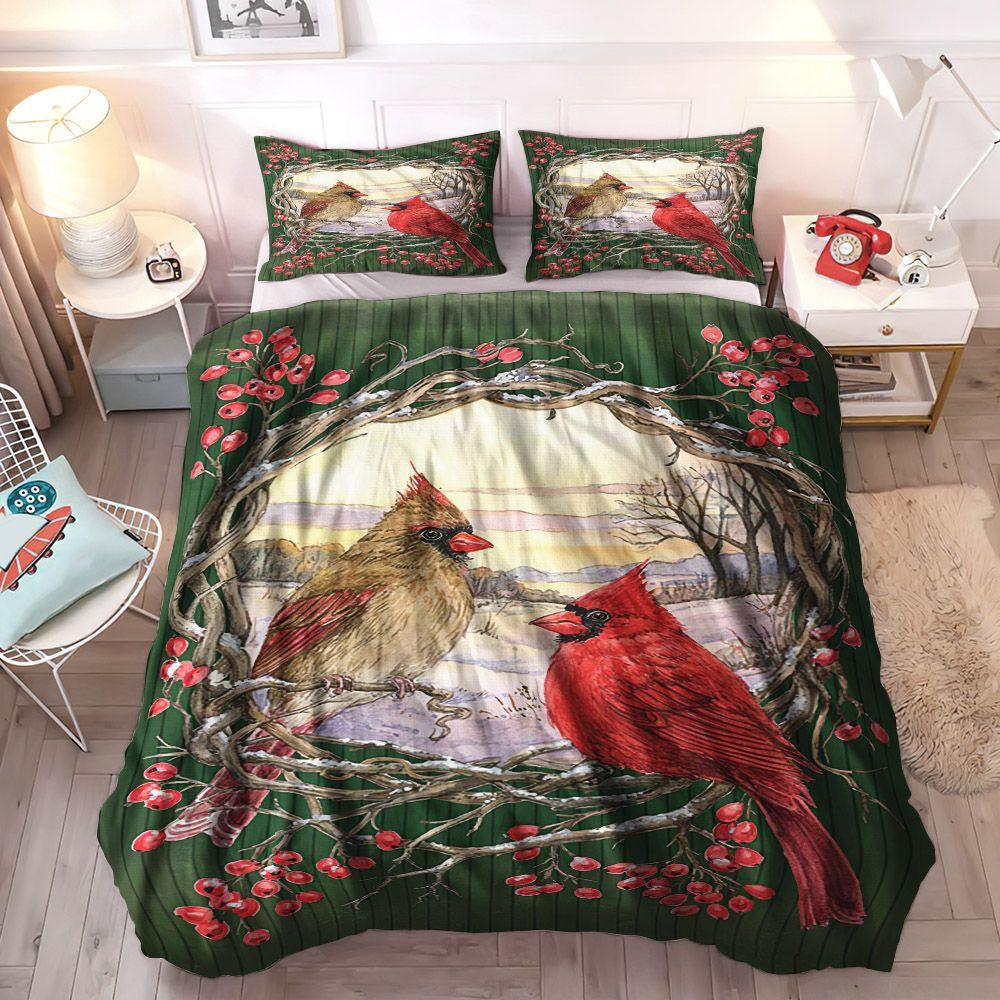 Personalized 3-piece Duvet Cover Bedding Set Christmas Queen Size Bedding Set, Holiday Cardinal Gift Bedding Set, Cardinals Christmas Bedding Sets, Gifts for Christmas