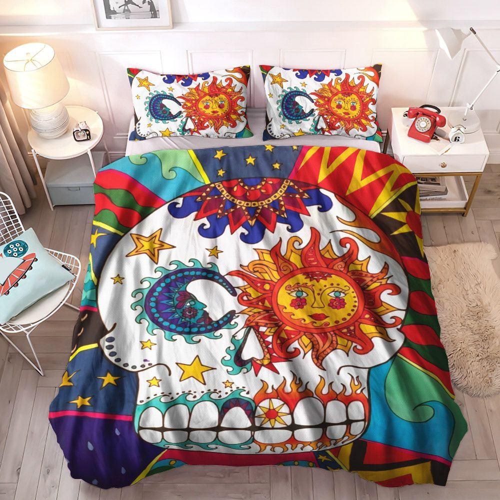 Day Of The Dead King Size Bedding Set, Sugar Skull Soft Duvet Cover Set, Sugar Skull Bedding Sets, Gifts for Sugar Skull