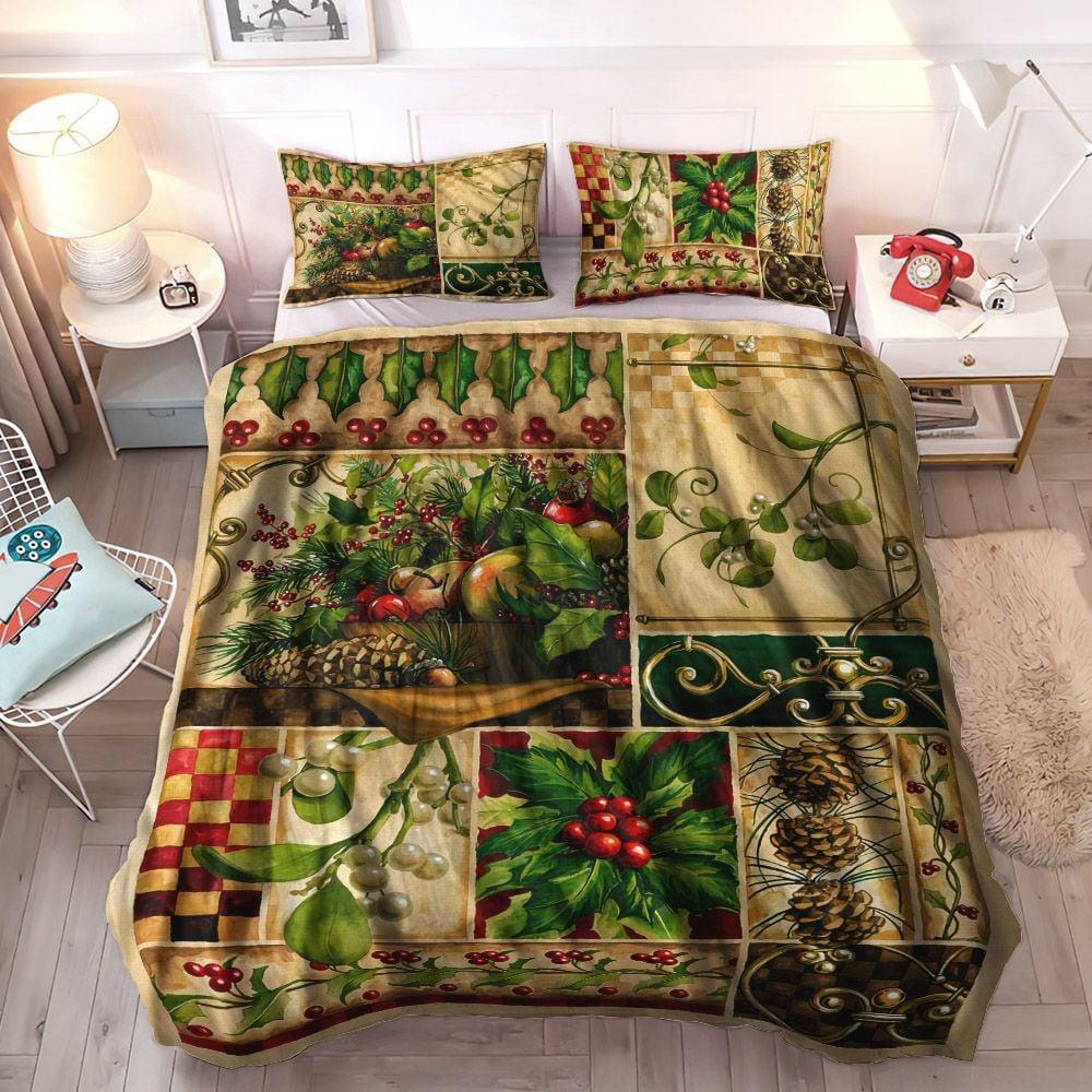 Personalized 3-piece Duvet Cover Bedding Set Christmas Decoration Cozy Bedding Set, Christmas Queen Size Bedding Set, Holly Berry Christmas Bedding Set, Gifts for Berry