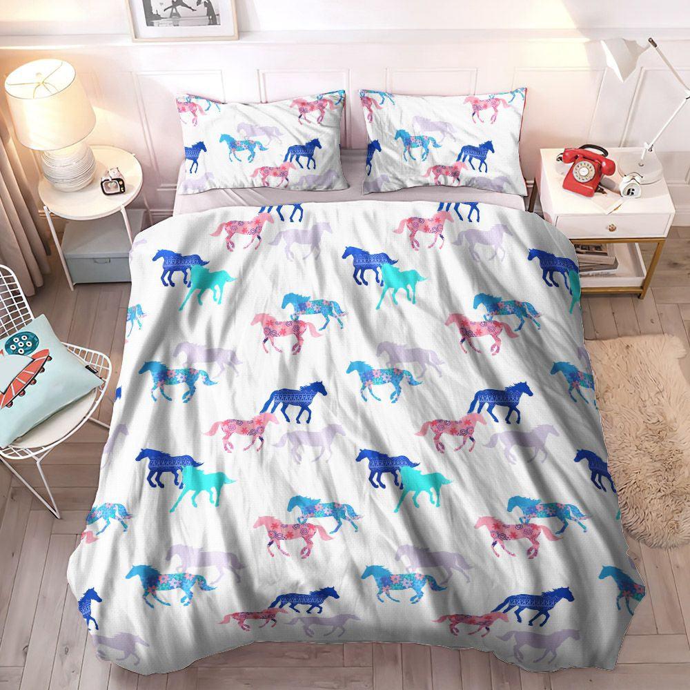 Flower Bouquet Soft Duvet Cover Set, Horsing Cozy Bedding Set, Flower Garden Bedding Set, Flower Horse Bedding Sets, Gifts for Horse