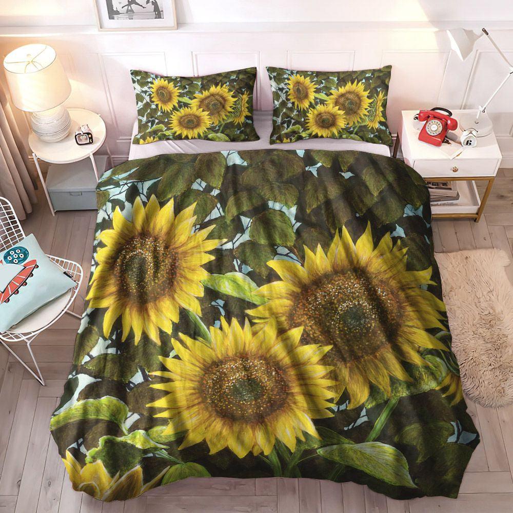 Personalized 3-piece Duvet Cover Bedding Set Flower Queen Size Bedding Set, Sunflower Bedding Set, Helianthus King Size Bedding Set, Sunflower Bedding Sets, Gifts for Sunflower