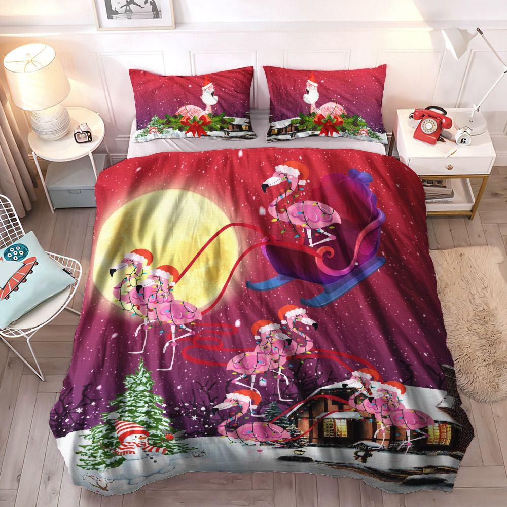 Personalized 3-piece Duvet Cover Bedding Set Flamingo Lover Gift King Size Bedding Set, Summer Cozy Bedding Set, Flamingo Christmas Bedding Set, Gifts for Flamingo