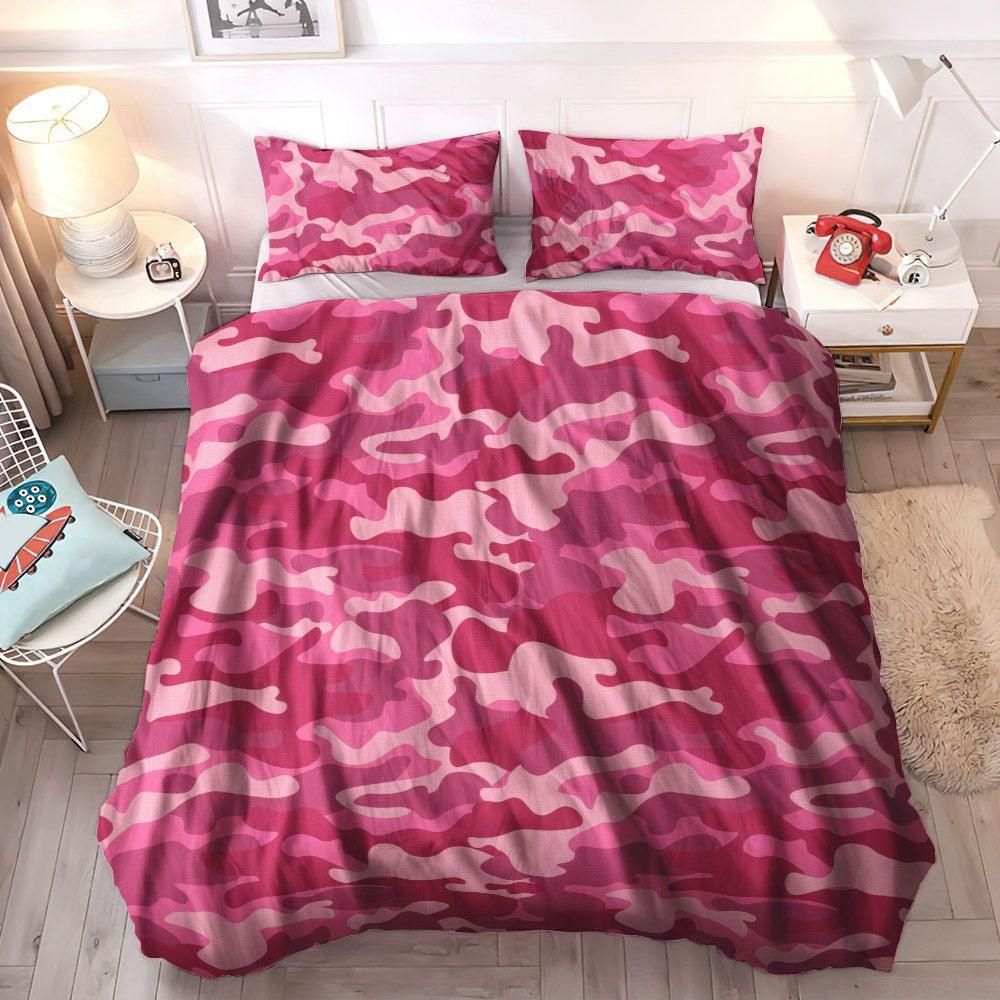 Camouflage Cozy Bedding Set, Pink King Size Bedding Set, Camo Soft Duvet Cover Set, Pink Camouflage Bedding Sets, Gifts for Camouflage