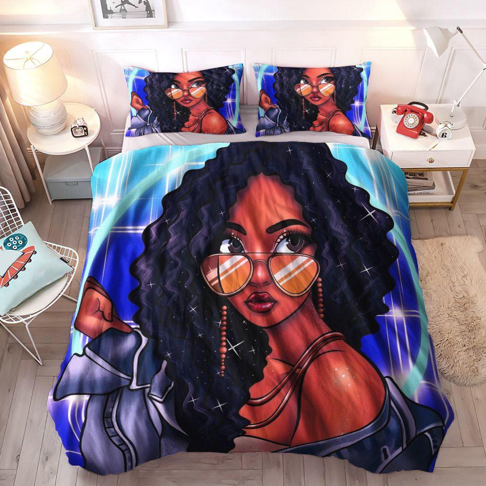 Black Woman Queen Size Bedding Set, African American Soft Duvet Cover Set, Black Girl Superstar Bedding Set, Gifts for Black Girl