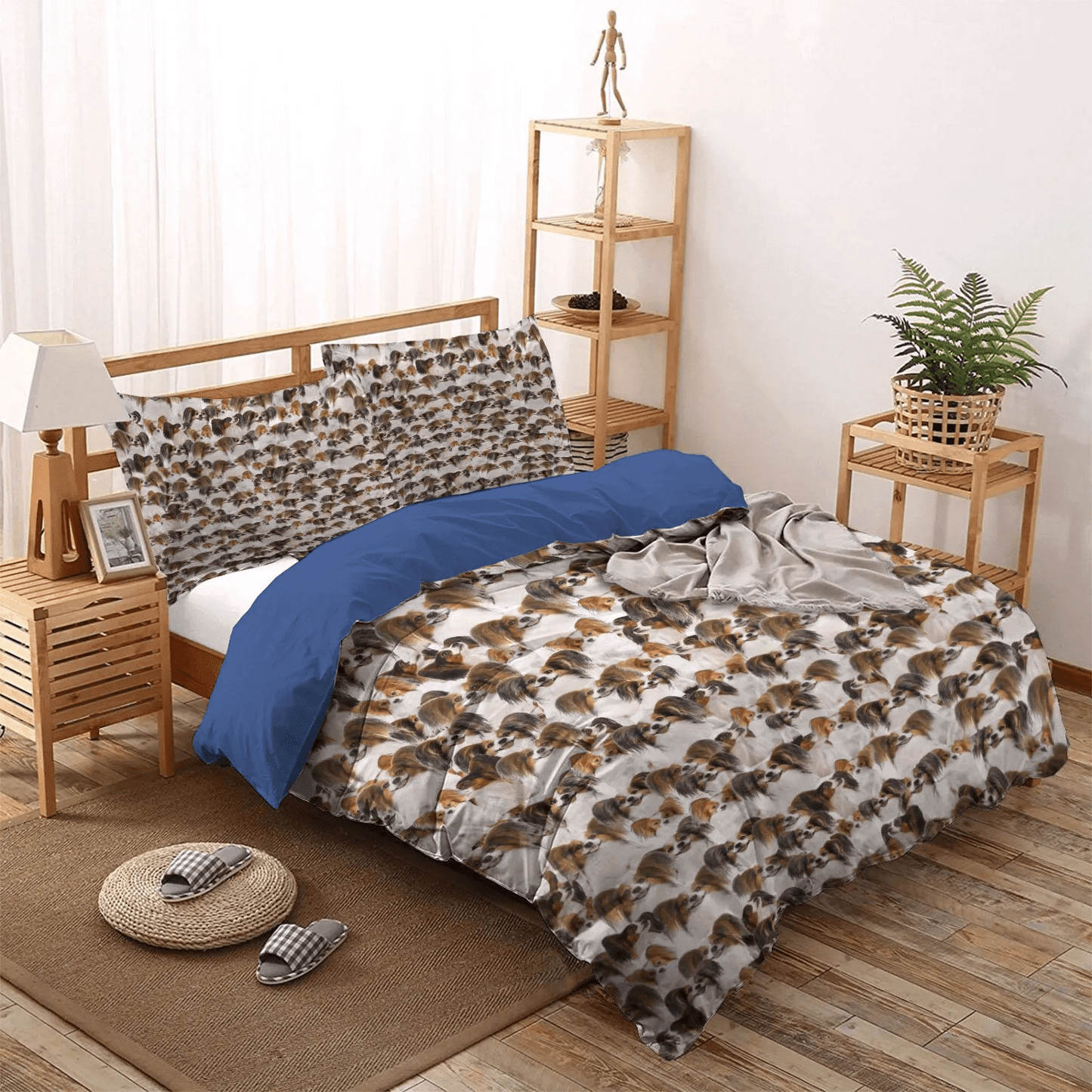 Brown University Queen Size Bedding Set, Dark Brown Dog Bedding set, Papillon Dog Brown Fashion Soft Duvet Cover Set, Gifts for Papillon