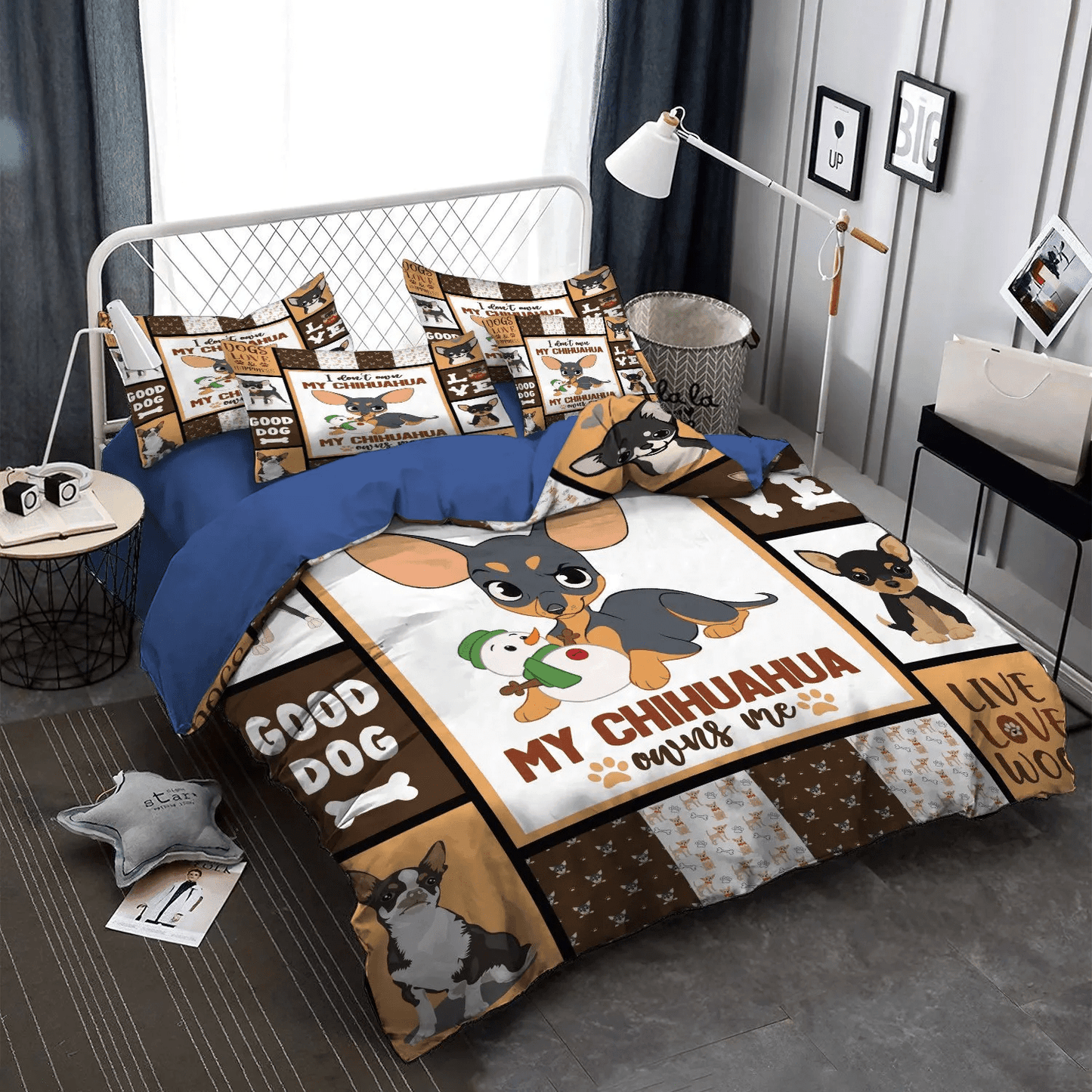 Cute Sleeping Chibi Dog Soft Duvet Cover Set, I Don'T Own My Chihuahua My Chihuahua Owns Me Chihuahua Dog Bedding Set, Gifts for Dog